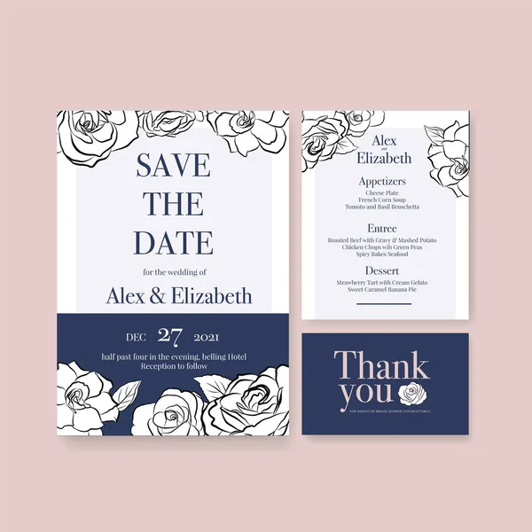 Entwurf Der Hochzeitskarte Für Einladung Und Heiratsvektorillustration — Stockvektor