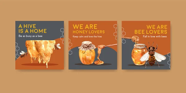 販売のための蜂蜜の概念設計と広告水彩ベクトルのイラスト比率と広告テンプレート — ストックベクタ
