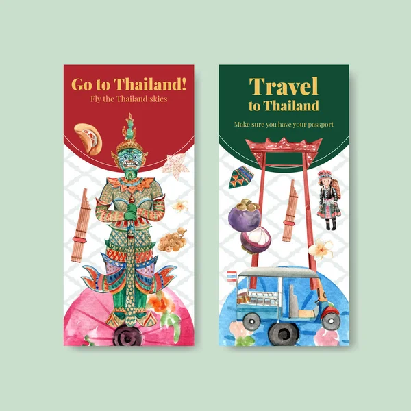 Folheto Com Design Conceito Viagem Tailândia Para Anunciar Brochura Aquarela — Vetor de Stock