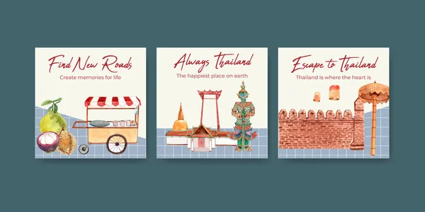 Adverteren Met Thailand Reis Concept Ontwerp Voor Marketing Business Aquarel — Stockvector