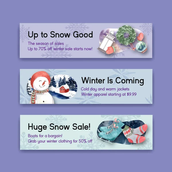 Bannertemplate Winter Sale Concept Design Advertise Marketing Watercolor Vector Illustratio — Stock Vector