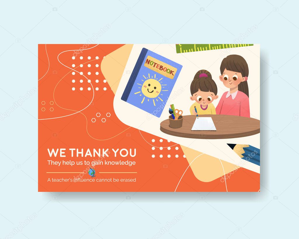 Facebook template with teacher's day concept design for social media and community  watercolor vector illustratio