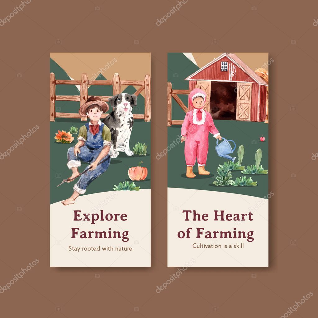 Flyer template with farm organic concept design for brochure and leaflet  watercolor  vector illustration