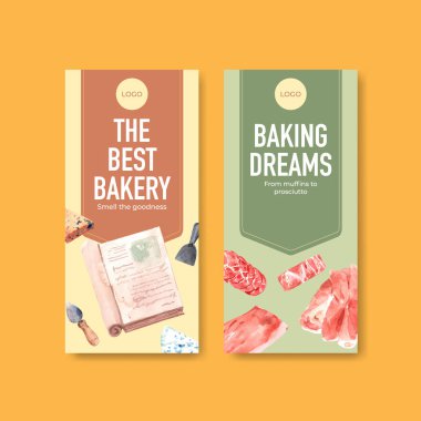 Broşür için Avrupa piknik konsepti tasarımı ve suluboya vektör illüstrasyonunun reklamını yapan broşür şürü