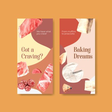 Broşür için Avrupa piknik konsepti tasarımı ve suluboya vektör illüstrasyonunun reklamını yapan broşür şürü