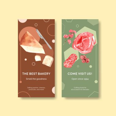 Broşür için Avrupa piknik konsepti tasarımı ve suluboya vektör illüstrasyonunun reklamını yapan broşür şürü