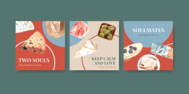 Suluboya vektör illüstrasyonunun pazarlanması için Avrupa piknik konsepti tasarımı ile reklam şablonu