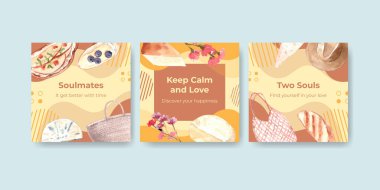 Suluboya vektör illüstrasyonunun pazarlanması için Avrupa piknik konsepti tasarımı ile reklam şablonu