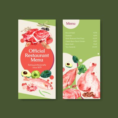 Restoran ve gıda dükkanı suluboya vektör çizimi için ketojenik diyet konsepti içeren menü şablonu