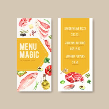 Restoran ve gıda dükkanı suluboya vektör çizimi için ketojenik diyet konsepti içeren menü şablonu