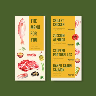 Restoran ve gıda dükkanı suluboya vektör çizimi için ketojenik diyet konsepti içeren menü şablonu