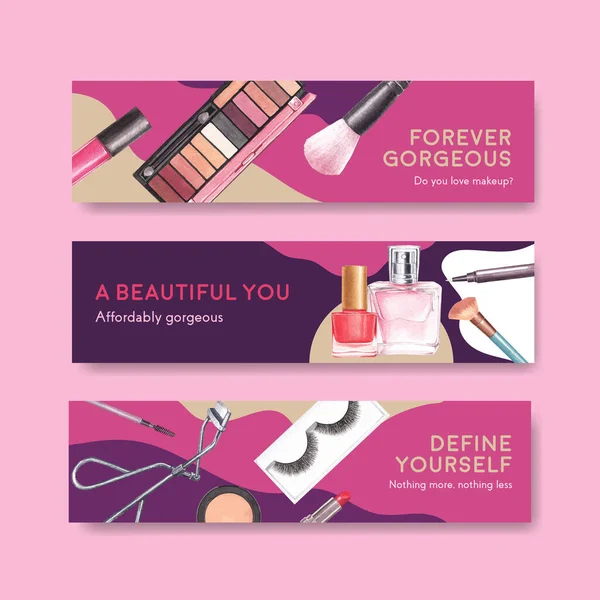 Plantilla Banner Con Diseño Concepto Maquillaje Para Publicidad Comercialización Ilustración — Vector de stock