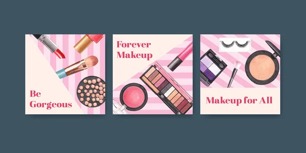 Ads Template Makeup Concept Design Marketing Business Watercolor Vector Illustration — Stock Vector