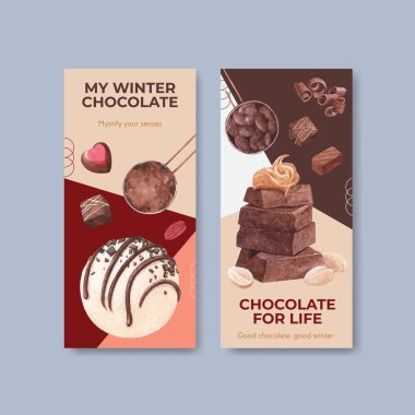 Broşür ve broşür ve bildiri suluboya vektör çizimi için çikolata kış konsepti tasarımlı el ilanı şablonu