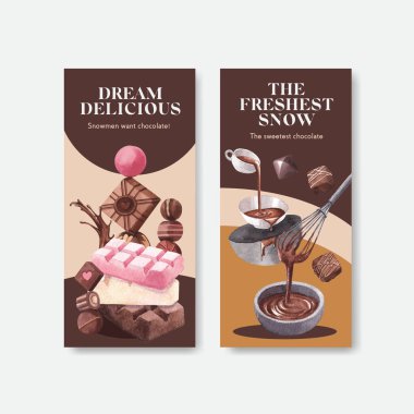 Broşür ve broşür ve bildiri suluboya vektör çizimi için çikolata kış konsepti tasarımlı el ilanı şablonu