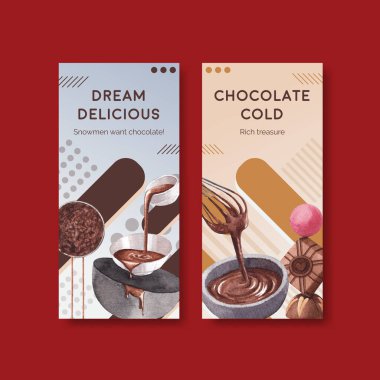 Broşür ve broşür ve bildiri suluboya vektör çizimi için çikolata kış konsepti tasarımlı el ilanı şablonu
