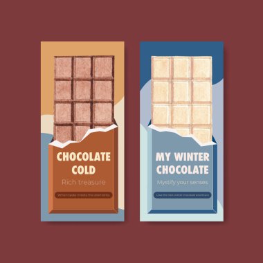 Broşür ve broşür ve bildiri suluboya vektör çizimi için çikolata kış konsepti tasarımlı el ilanı şablonu
