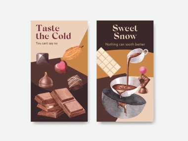 Çevrimiçi pazarlama ve sosyal medya suluboya vektör çizimi için çikolata kış konsepti tasarımı ile Instagram şablonu