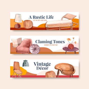 Reklam ve pazarlama suluboya vektör çizimi için terracotta dekor konsept tasarımı içeren pankart şablonu