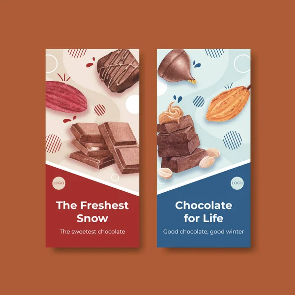 Broşür ve broşür ve bildiri suluboya vektör çizimi için çikolata kış konsepti tasarımlı el ilanı şablonu