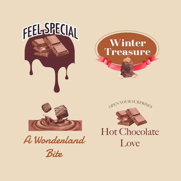 Design Logotipo Com Conceito Inverno Chocolate Para Branding Marketing Watercolor — Vetor de Stock