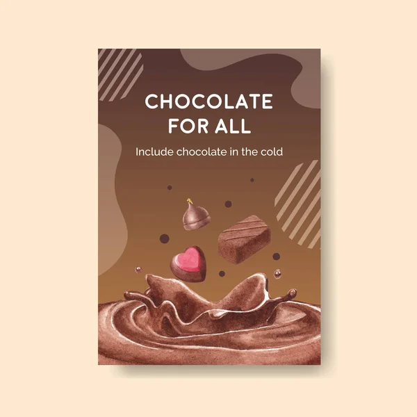 초콜릿 컨셉트 디자인이 들어간 포스터 팜플렛과 일러스트레이션 — 스톡 벡터