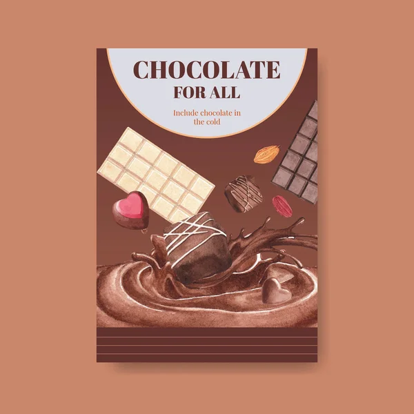 Modello Poster Con Cioccolato Design Concetto Invernale Brochure Pubblicizzare Acquerello — Vettoriale Stock