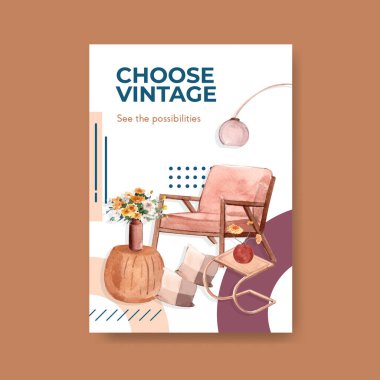 Terracotta dekor konsepti tasarımlı poster şablonu suluboya vektör illüstrasyonunu tanıtmak ve pazarlamak için