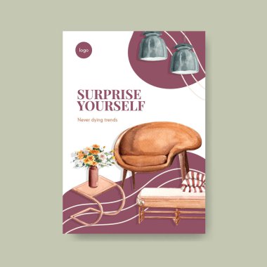 Terracotta dekor konsepti tasarımlı poster şablonu suluboya vektör illüstrasyonunu tanıtmak ve pazarlamak için