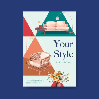 Terracotta dekor konsepti tasarımlı poster şablonu suluboya vektör illüstrasyonunu tanıtmak ve pazarlamak için