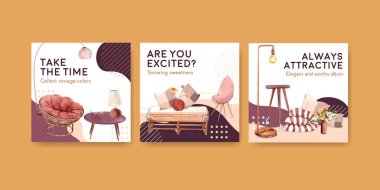 Terracotta dekor konsept tasarımı ile suluboya vektör çizimi için reklam şablonu