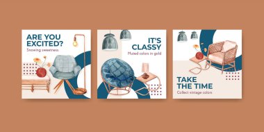 Terracotta dekor konsept tasarımı ile suluboya vektör çizimi için reklam şablonu