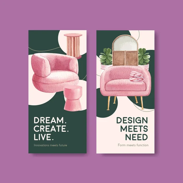 Flyer Template Luxury Furniture Concept Design Brochure Leaflet Watercolor Vector — Stock Vector