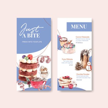 Restoran ve bistro suluboya vektör çizimi için kış tatlıları konsepti tasarımlı küçük menü şablonu