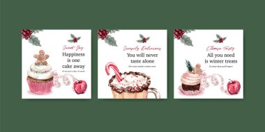 Suluboya vektör illüstrasyonunun pazarlanması için kış tatlıları konsept tasarımı ile reklam şablonu