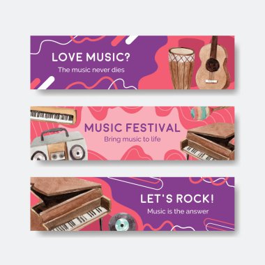 Sancak şablonu, suluboya vektör tanıtımı ve pazarlaması için müzik festivali konsepti tasarımı