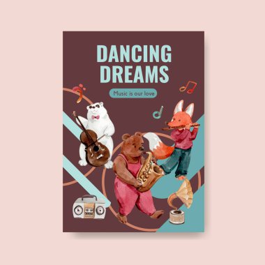 Broşür ve pazarlama suluboya vektör çizimi için müzik festivali konsepti tasarımı ile poster şablonu