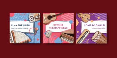 Reklamlar ve suluboya vektör çizimi için müzik festivali konsepti tasarımı ile reklam şablonu