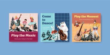 Reklamlar ve suluboya vektör çizimi için müzik festivali konsepti tasarımı ile reklam şablonu