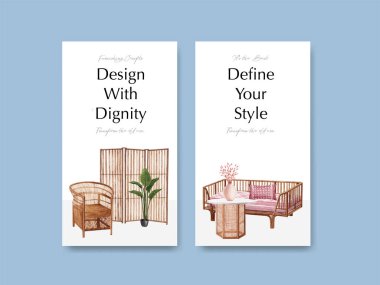 Sosyal medya ve online pazarlama suluboya vektör çizimi için Jassa mobilya konsept tasarımı ile Instagram şablonu