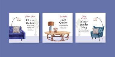 Jassa mobilya konsept tasarımı ile tanıtım şablonu suluboya vektör illüstrasyonunu tanıtmak ve pazarlamak için