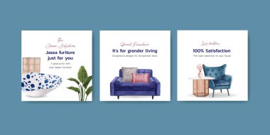 Jassa mobilya konsept tasarımı ile tanıtım şablonu suluboya vektör illüstrasyonunu tanıtmak ve pazarlamak için