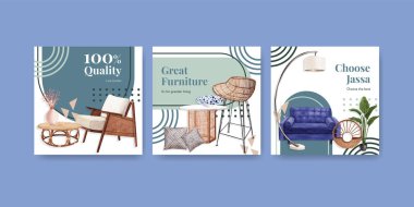 Jassa mobilya konsept tasarımı ile tanıtım şablonu suluboya vektör illüstrasyonunu tanıtmak ve pazarlamak için