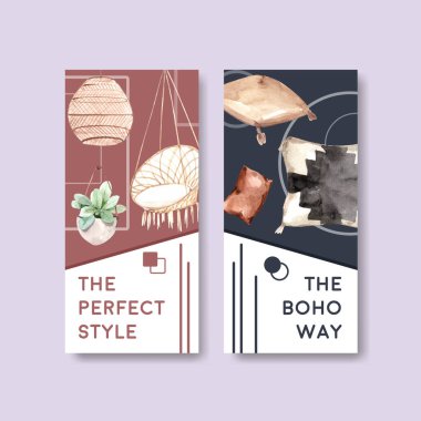 Broşür ve broşür ve broşür için boho mobilya konsepti tasarımlı el ilanı şablonu