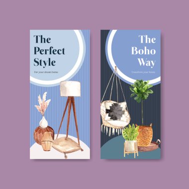 Broşür ve broşür ve broşür için boho mobilya konsepti tasarımlı el ilanı şablonu