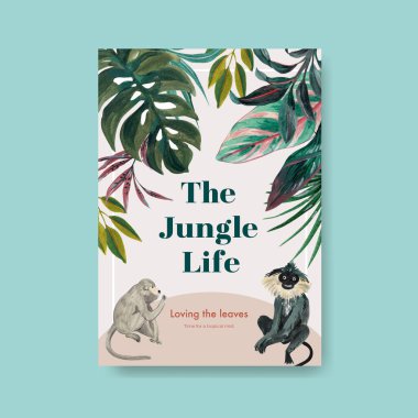 Reklam ve pazarlama suluboya vektör çizimi için tropikal çağdaş konsept tasarımı olan poster şablonu