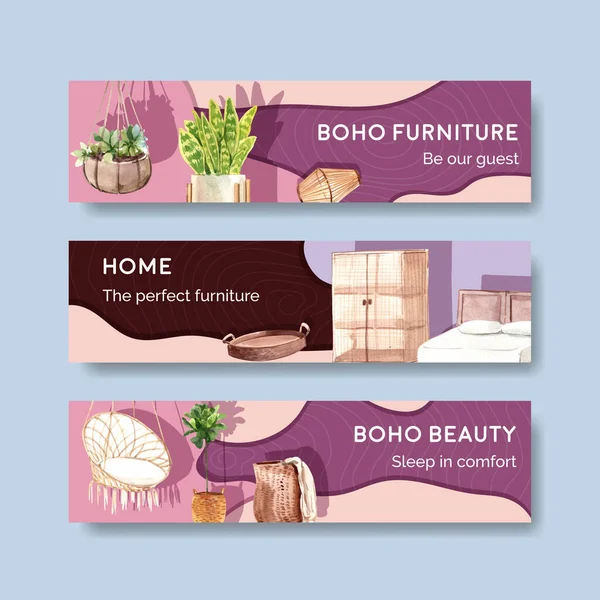 Plantilla Banner Con Diseño Concepto Muebles Boho Para Publicidad Comercialización — Archivo Imágenes Vectoriales