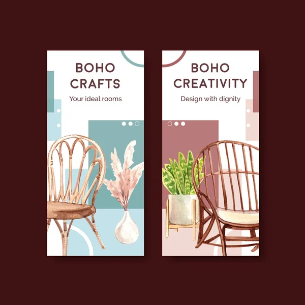Broşür ve broşür ve broşür için boho mobilya konsepti tasarımlı el ilanı şablonu