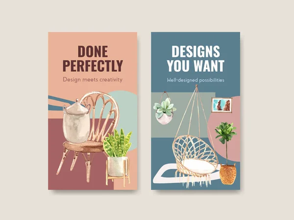 Instagram Template Boho Furniture Concept Design Social Media Online Marketing — Stock Vector