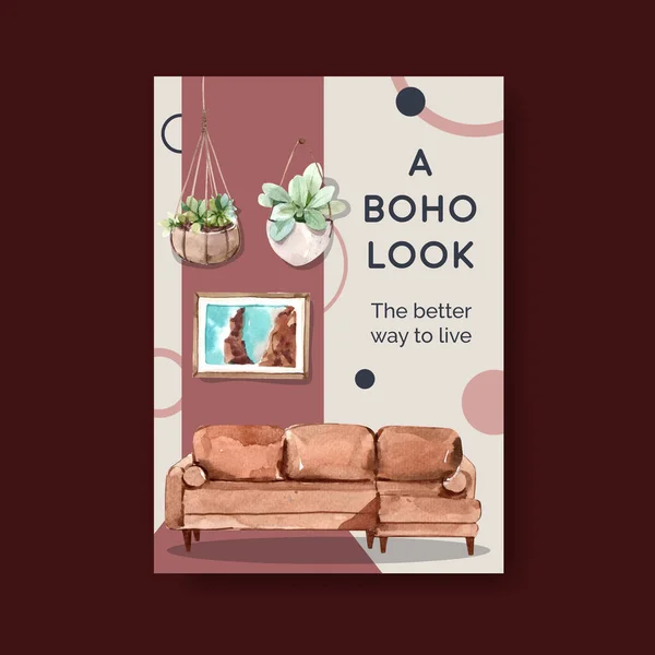 Plantilla Póster Con Diseño Concepto Muebles Boho Para Folleto Comercialización — Archivo Imágenes Vectoriales